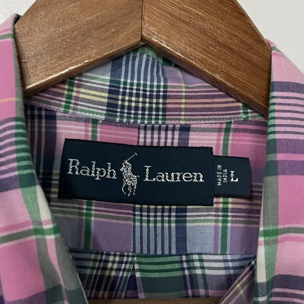 Ralph Lauren Mens Plaid Long Sleeve Button Up Shirt Size L‎ Preppy Church Office